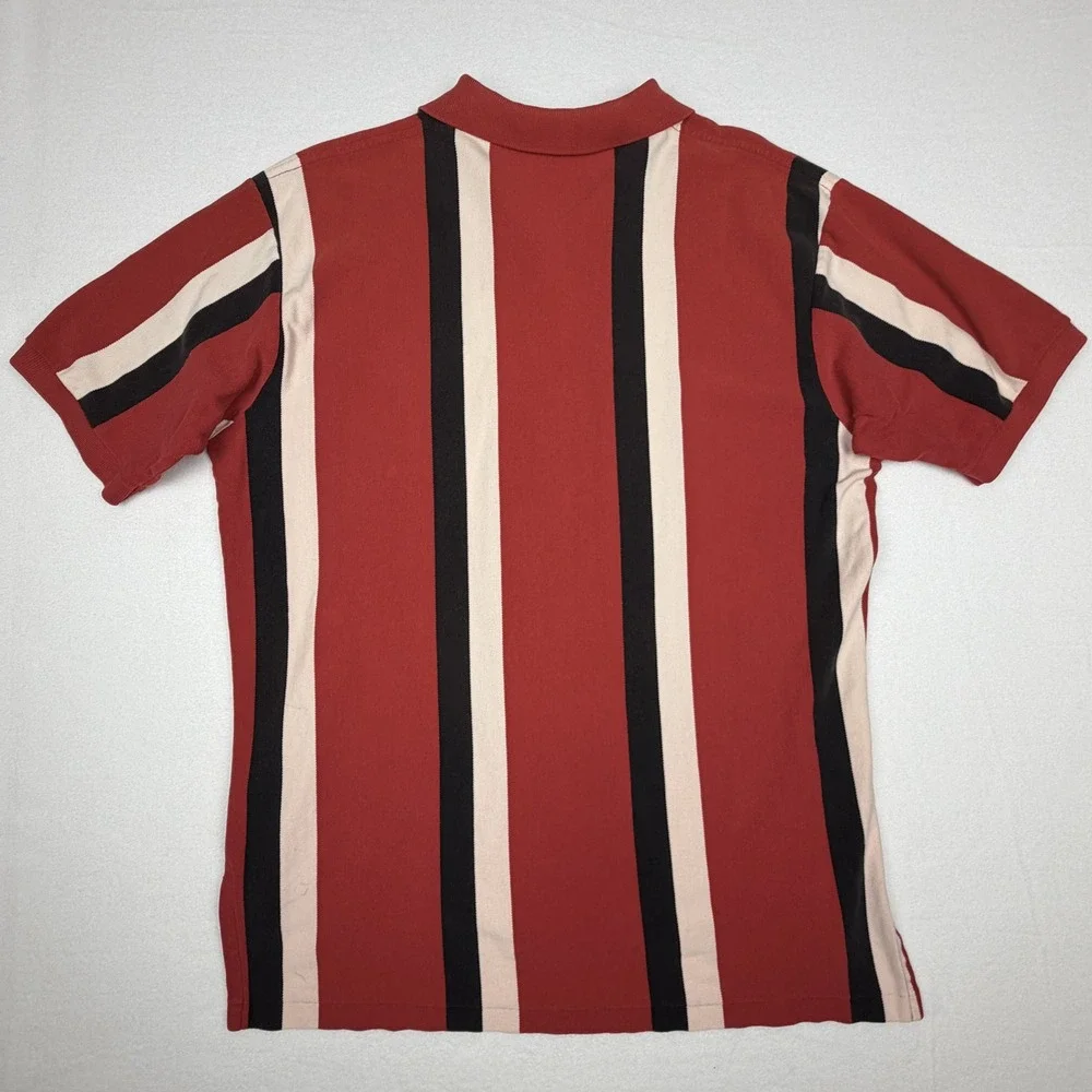 Vintage Polo Ralph Lauren Mens Size L Red Blk Vertical Stripe Pique Cotton Polo